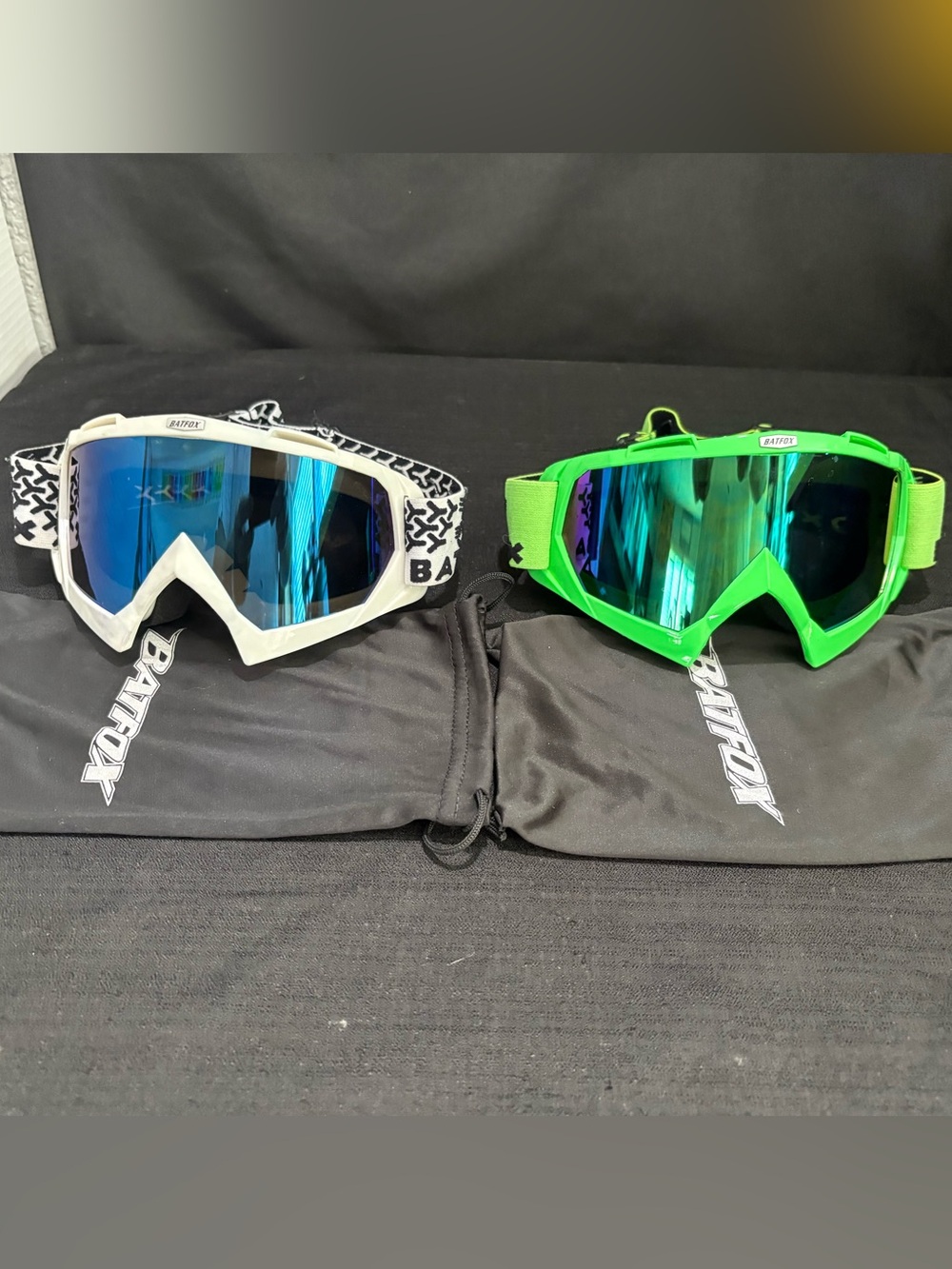 2 BATFOX Motocross / Dirt Bike Goggles lime green/black & white/black